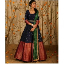 Royal Blue Color Banarasi Silk Stitch Evening Gown